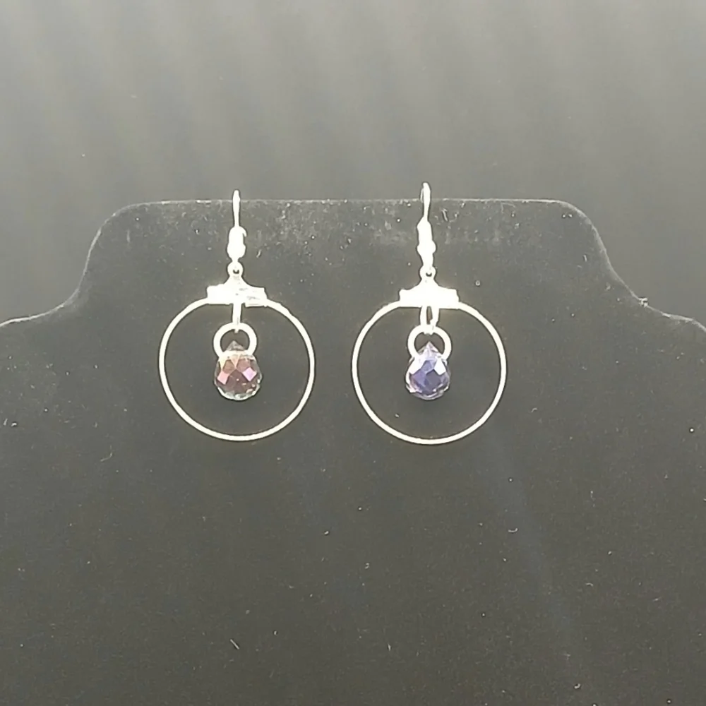 Handmade Silver-tone Small Hoop 8x9mm Crystal Teardrop Accent Earrings​​​